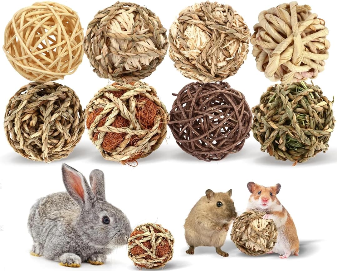 Bunny Rabbit Chew Grass Balls — Rolling Chew Toys for Small Animals (8 Pcs)