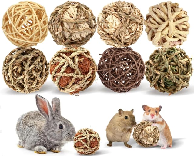 Bunny Rabbit Chew Grass Balls — Rolling Chew Toys for Small Animals (8 Pcs)