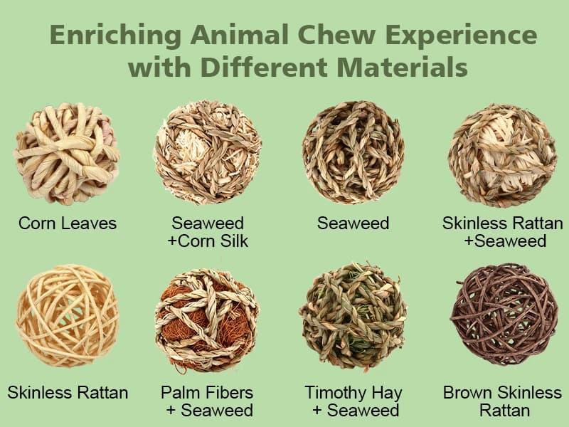 Bunny Rabbit Chew Grass Balls — Rolling Chew Toys for Small Animals (8 Pcs) — NATURAL CHEWING TOYS and IDEAL FOR SMALL RODENT PETS