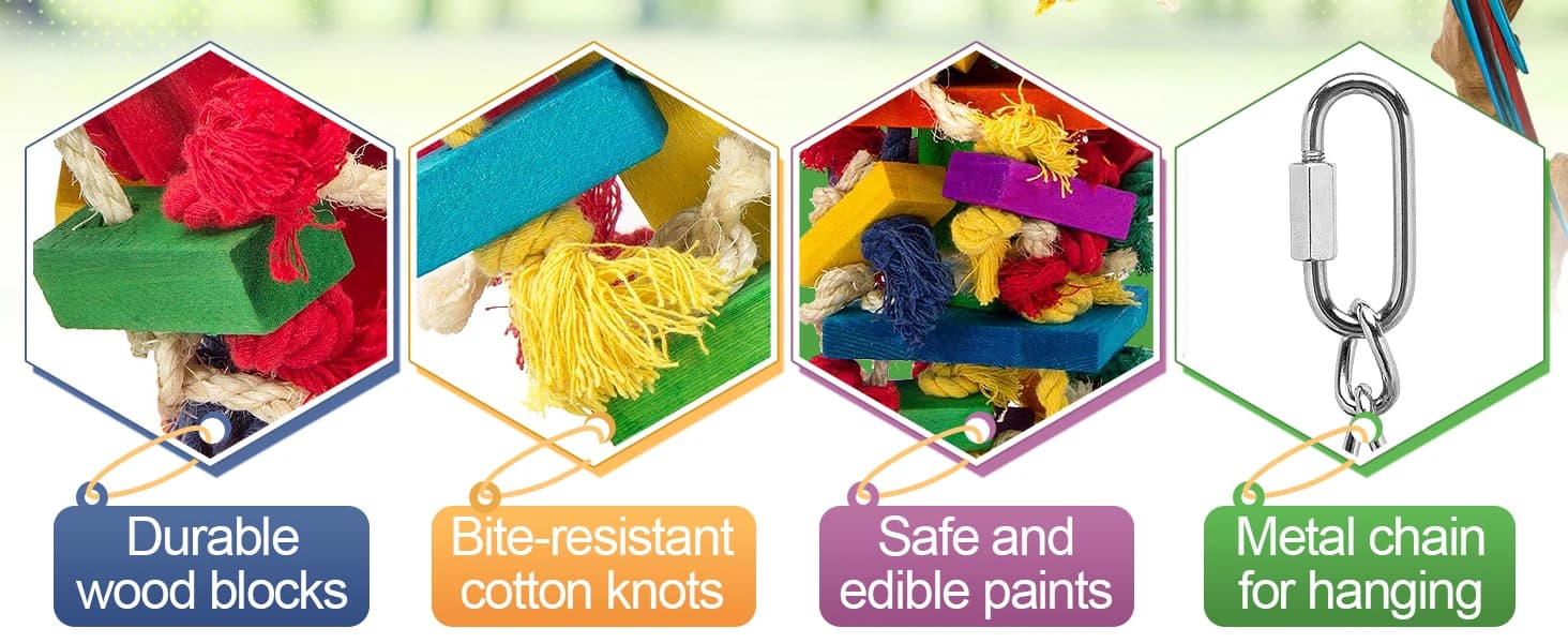 Extra Large Natural Wood Bird Toys for Macaws — African Grey — product details