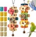 2 PCS Bird Toys, 10in Wooden Parrot Chew Toy with 12 Cork Stoppers Grinding and Boredom Relief Rotating