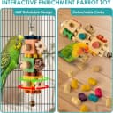 2 PCS Bird Toys, 10in Wooden Parrot Chew Toy with 12 Cork Stoppers Grinding and Boredom Relief Rotating