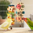 2 PCS Bird Toys, 10in Wooden Parrot Chew Toy with 12 Cork Stoppers Grinding and Boredom Relief Rotating