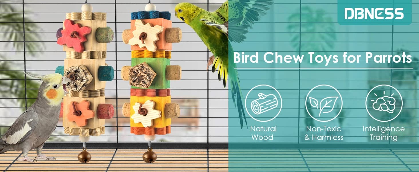 2 PCS Bird Toys, 10in Wooden Parrot Chew Toy with 12 Cork Stoppers Grinding and Boredom Relief Rotating — product details