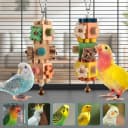 2 PCS Bird Toys, 10in Wooden Parrot Chew Toy with 12 Cork Stoppers Grinding and Boredom Relief Rotating