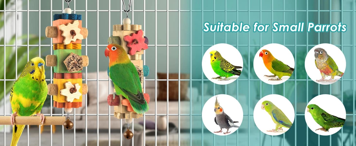 2 PCS Bird Toys, 10in Wooden Parrot Chew Toy with 12 Cork Stoppers Grinding and Boredom Relief Rotating — product details
