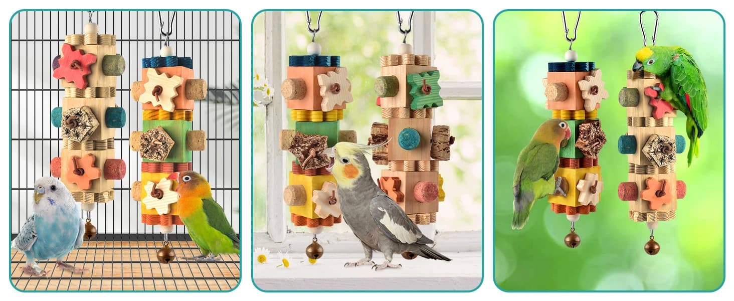 2 PCS Bird Toys, 10in Wooden Parrot Chew Toy with 12 Cork Stoppers Grinding and Boredom Relief Rotating — product details