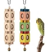 2 PCS Bird Toys, 10in Wooden Parrot Chew Toy with 12 Cork Stoppers Grinding and Boredom Relief Rotating — collection imagery