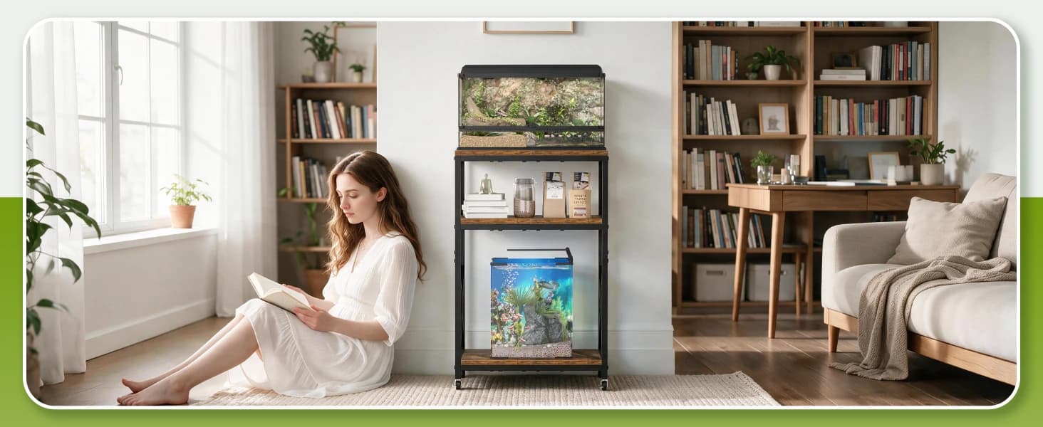 10 Gallon Aquarium Stand — 3-Tier Fish Tank Stand with Wheels — product details