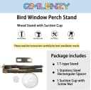 Portable Bird Perch Stand- T-Shaped Natural Apple Wood with Vacuum-Grip Suction Cup for Windows