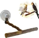 Portable Bird Perch Stand- T-Shaped Natural Apple Wood with Vacuum-Grip Suction Cup for Windows