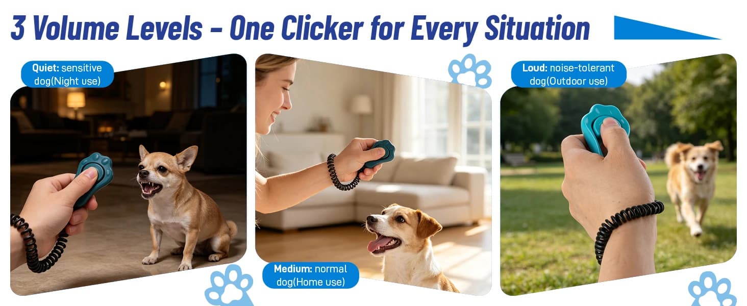 Dog Training Clicker 2 Pack with 3 Adjustable Volume and Wrist Strap β product details