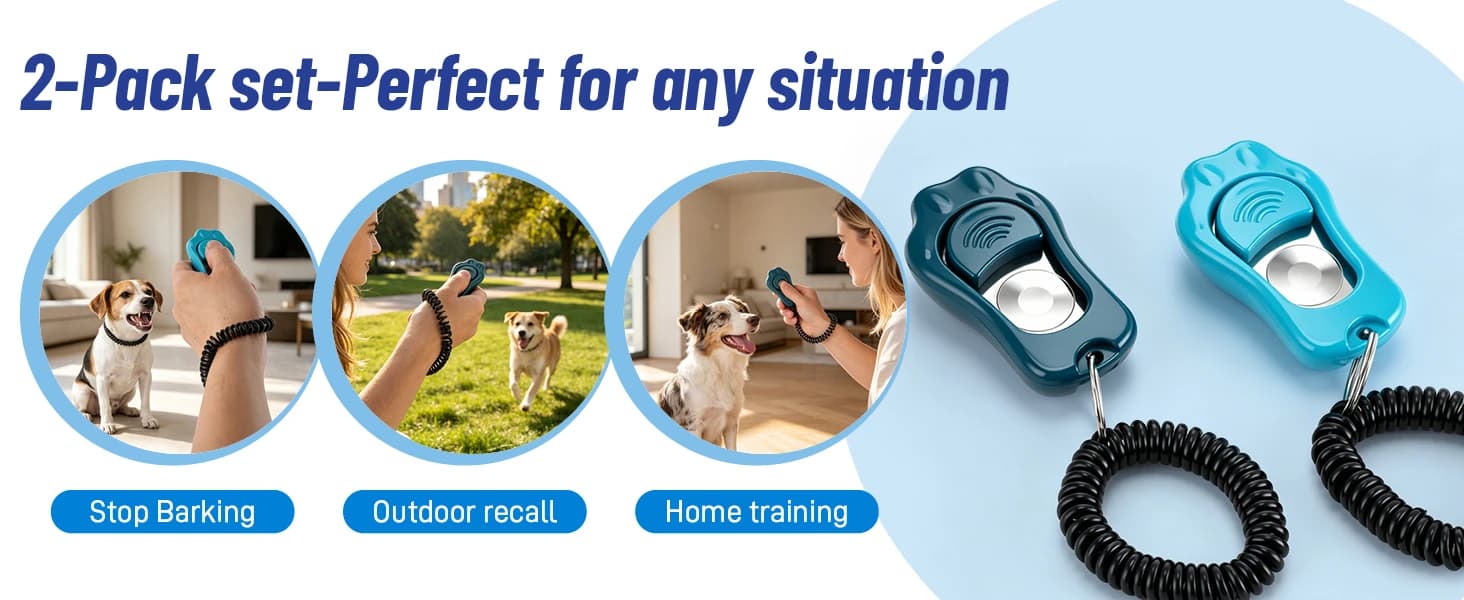 Dog Training Clicker 2 Pack with 3 Adjustable Volume and Wrist Strap β product details