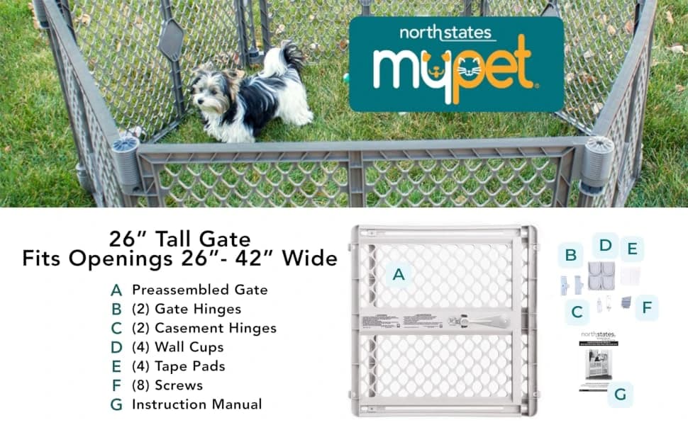 Universal Pet Gate: 26” - 42” Wide Dog Gate for Doorways with Pressure Fit or Swinging Door Hardware Mounting — product details