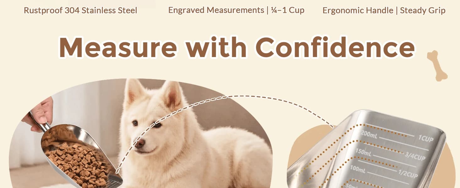 Pet cat-dog food-scoop measuring — 1-cup - Food-grade 304 stainless steel material | 1-Cup capacity | Precision — product details