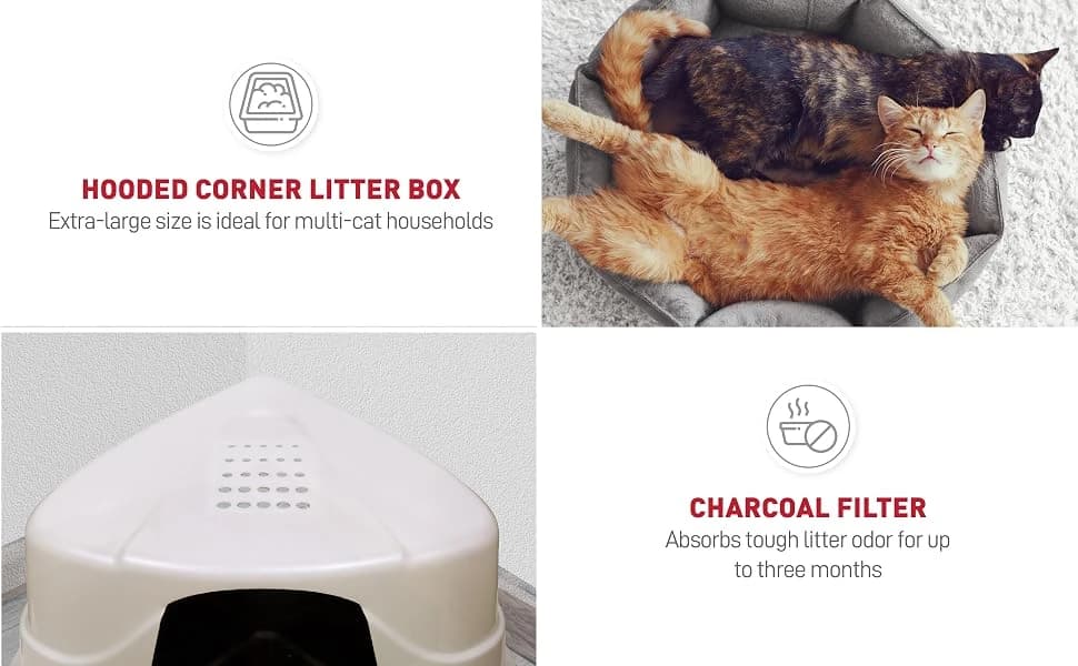 Advanced Hooded Corner Cat Litter Box with Charcoal Filter — product details