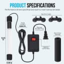 13W UV Water Clarifier with 9.84 ft Cable for Up to 300 Gallon Aquariums