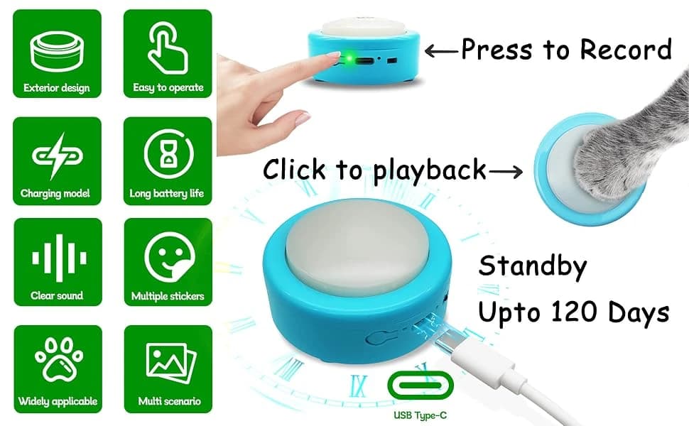 PTB6 Rechargeable Talking Buttons for Dogs and Cats — product details