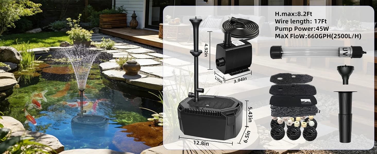Submersible Pond Filter with Powerful 18W UV Light for Pond Algae Control — product details