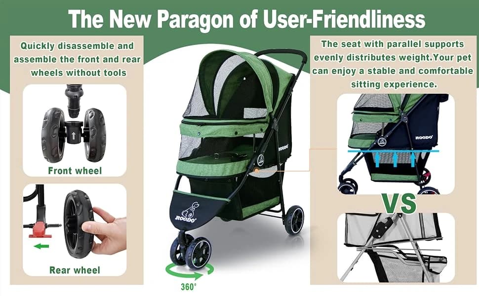 3 Wheel Pet Stroller Best Lightweight Foldable Compact Portable Jogger All Terrain Travel Pet Gear Puppy Kitty — product details