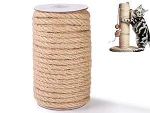 Natural Sisal Rope for Cat Scratcher — 1/4in x 164ft Twine for Cat Tree — 6mm Natural Sisal Rope
