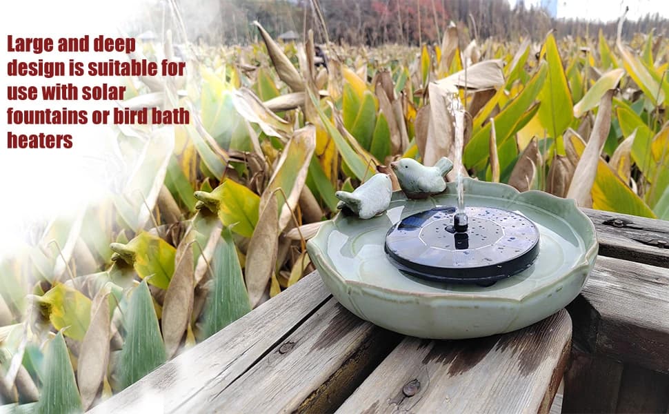 Ceramic Bird Bath for Outside on Ground — 9.45-Inch Birds Bath Bowl Only — Perfect for use with solar fountains or winter heaters