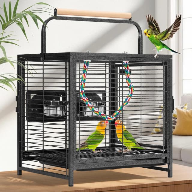 19 Inch Wrought Iron Travel Bird Cage for Cockatiel Parakeets