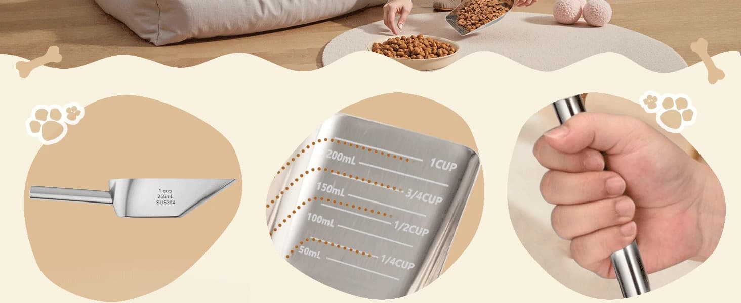 Pet cat-dog food-scoop measuring — 1-cup - Food-grade 304 stainless steel material | 1-Cup capacity | Precision — product details