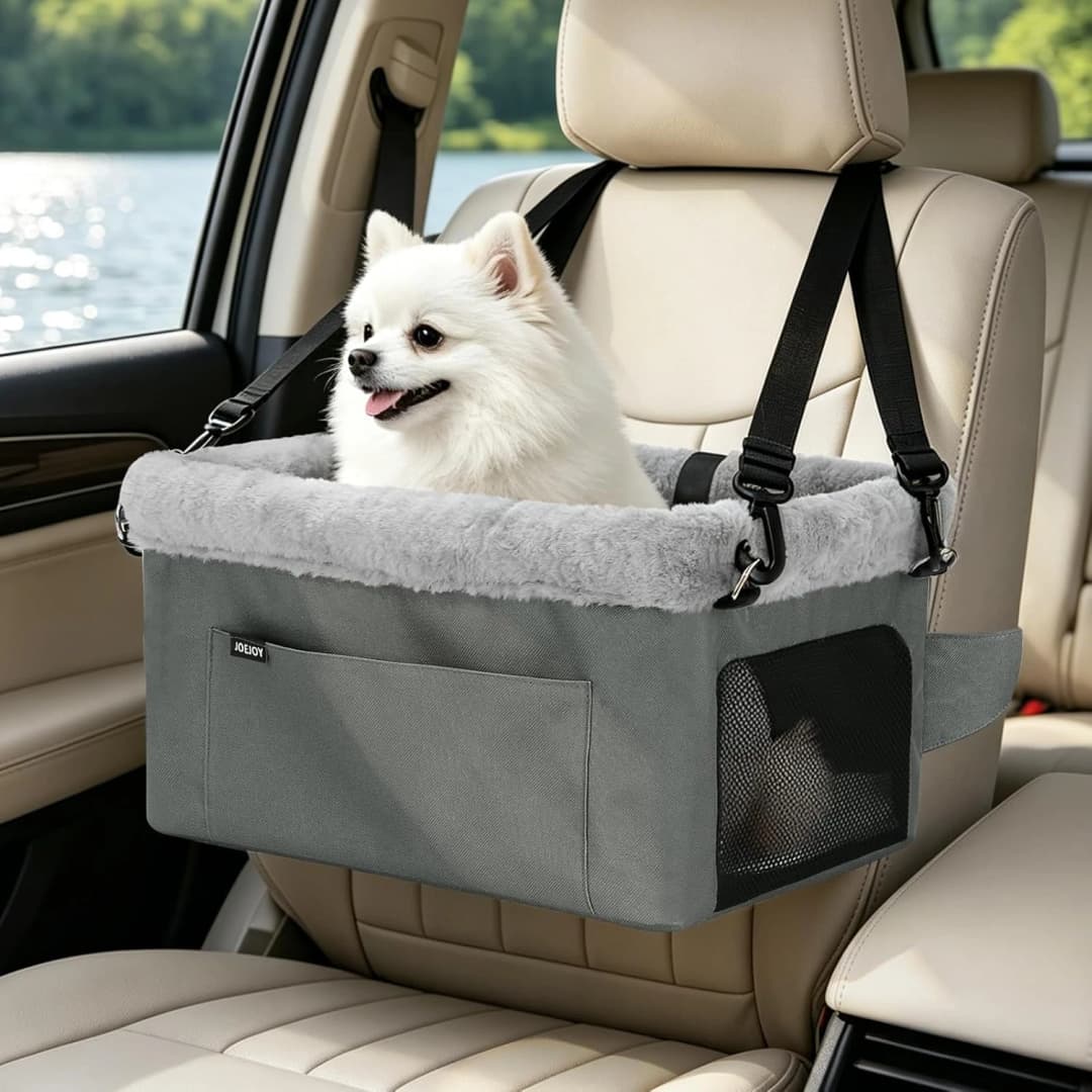 Deluxe Dog Booster Seat with Sturdy Metal Frame and Safety Leash for Small Pets up to 20 lbs - Portable Puppy