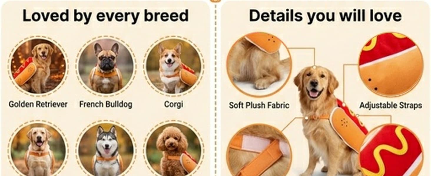 Hot Dog Costume for Dogs — Funny Hot Dog Dog Costume with Adjustable Fit — product details