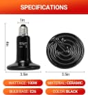 100W Reptile Heat Lamp 2Pack Ceramic Heat Emitter Night Heat Lamp Bulbs Reptile Terrarium Heat lamp Tank Heat