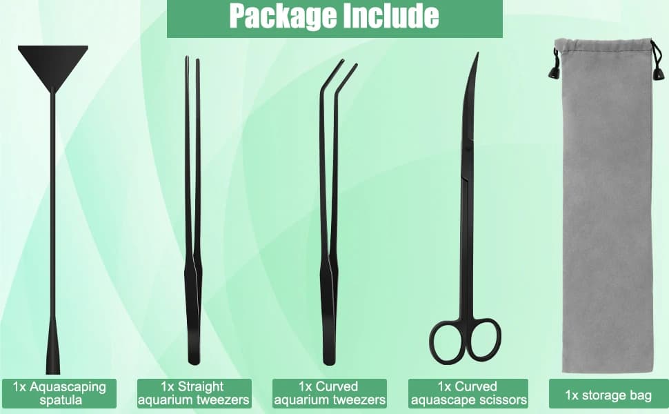 Aquarium Aquascape Tools Kit — 4 in 1 Anti-Rust Aquatic Plant Aquascaping Tool Stainless Steel Black Tweezers — product details