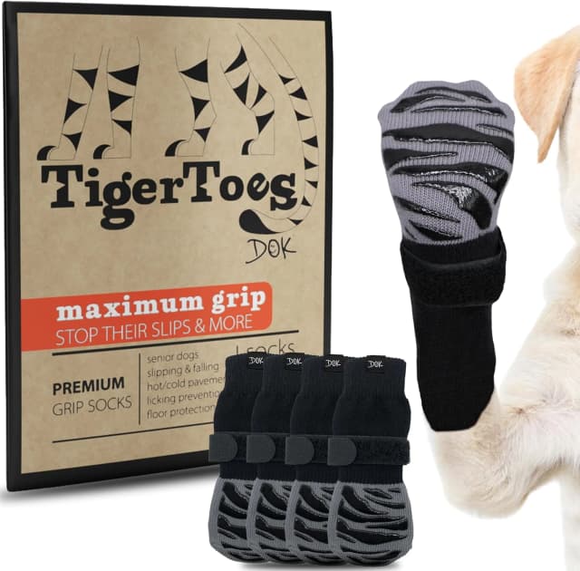TigerToes Premium Non-Slip Dog Socks for Hardwood Floors - Extra-Thick Grip that Works Even When Twisted