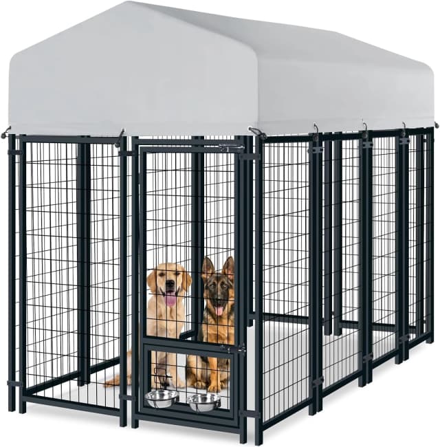 8x4x6 FT Dog Kennel Outdoor for Large Dogs with Silver Roof
