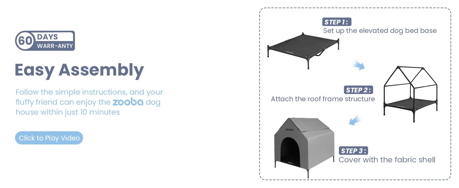 Large Dog House Outdoor — 36in Elevated 2-in-1 Cot and Canopy — product details