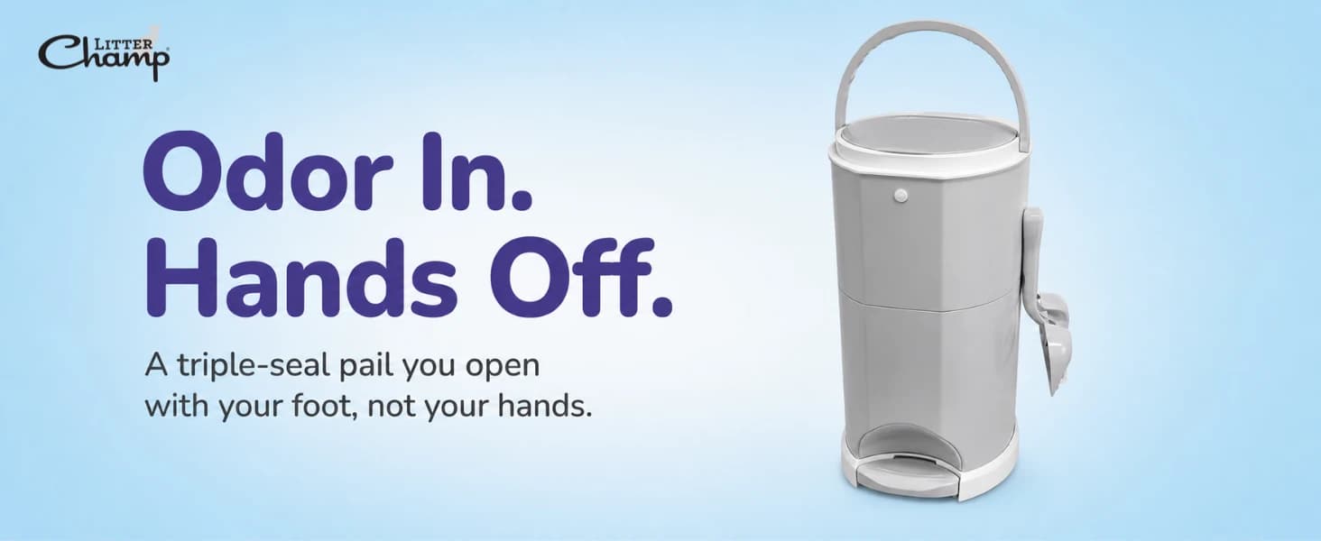Litter Champ Cat Litter Disposal System — Hands-Free Pedal Trash Can — product details