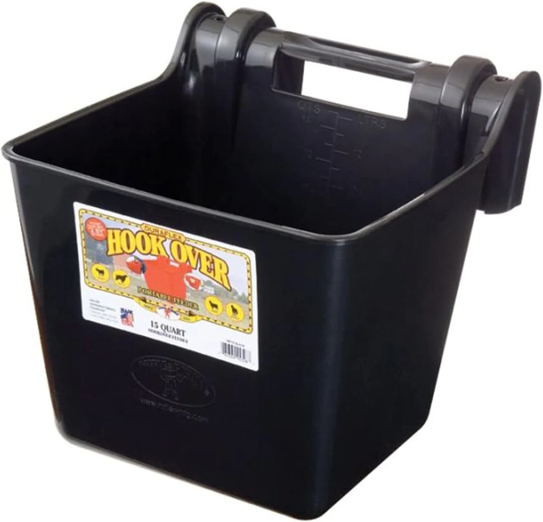 Plastic Hook Over Feeder | Mountable Livestock and Pet Feed Bucket | Horse Feed Bucket | Made in USA | 15 Quarts