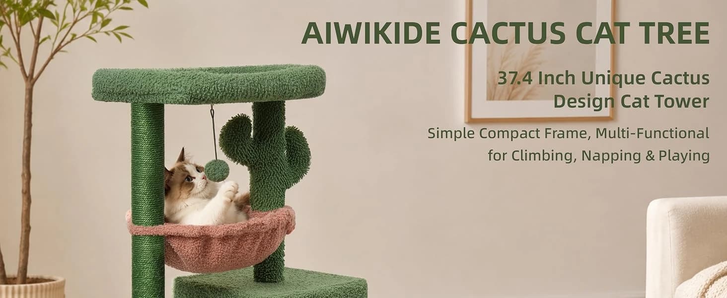 37.4" Cactus Cat Tree Tower with Twin Cat Condos for Indoor Cats — product details