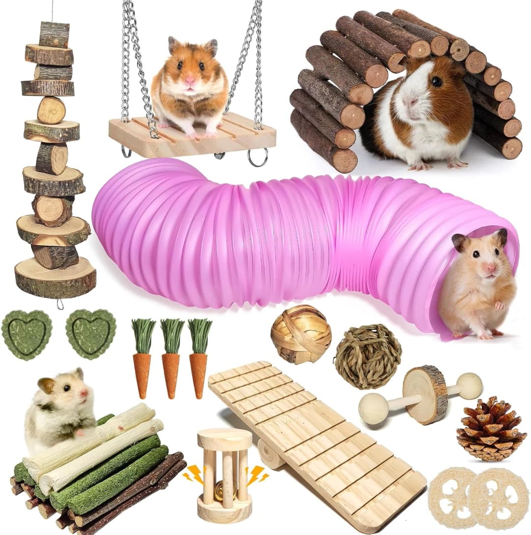 40 PCS Hamster Toys Set — Guinea Pig Toys Enrichment Hamster Tubes and Tunnels