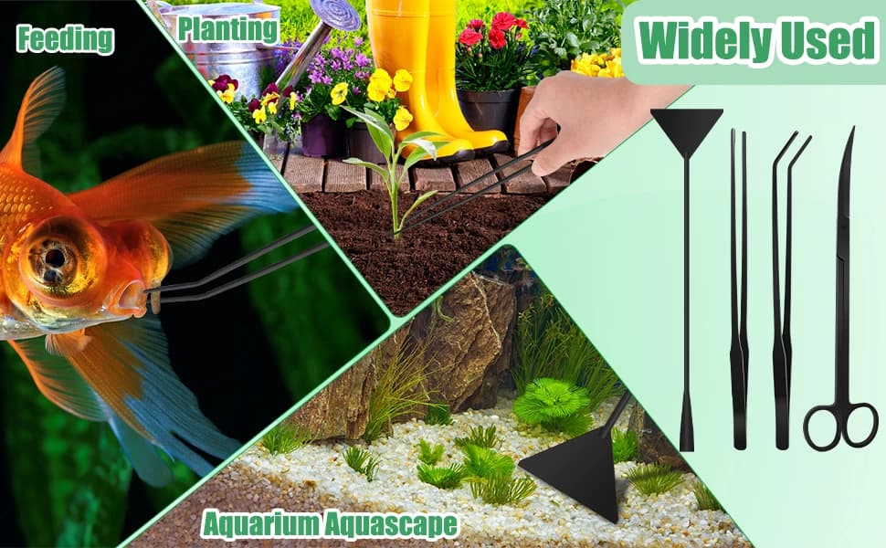 Aquarium Aquascape Tools Kit — 4 in 1 Anti-Rust Aquatic Plant Aquascaping Tool Stainless Steel Black Tweezers — product details