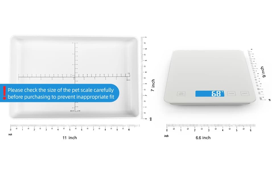 Digital Pet Scale for Small Animal — Tray:27.8*17.8*2.5cm / 11*7*0.9in Scale: 23*16.7*2cm / 9*6.6*0.78in