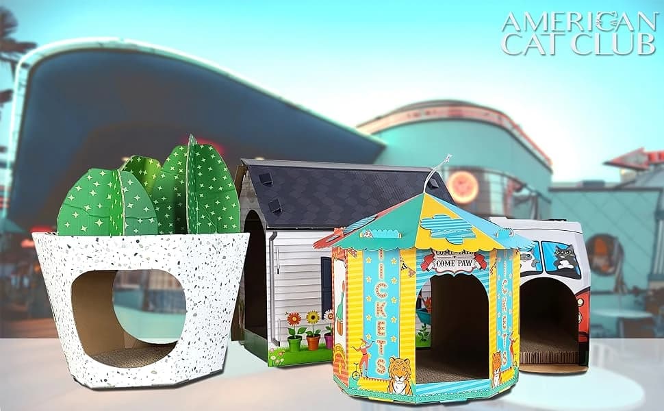 Cardboard Cat House Hideaway Playhouse with Cat Scratcher Scratching Pad 19" L x 13" W x 17" H — product details