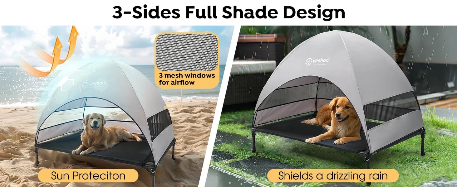 Outdoor Dog Bed with Canopy — Cooling Elevated Dog Shade for Outside — product details