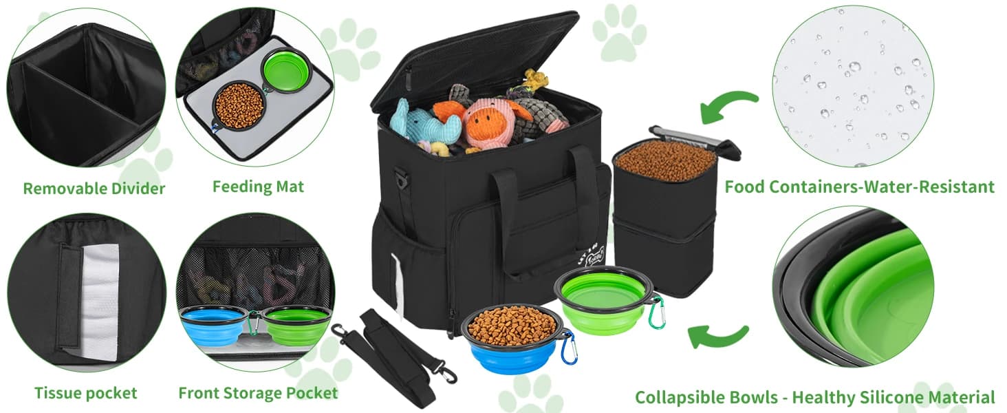 Large Dog Travel Bag for Supplies with Food Bowl — product details