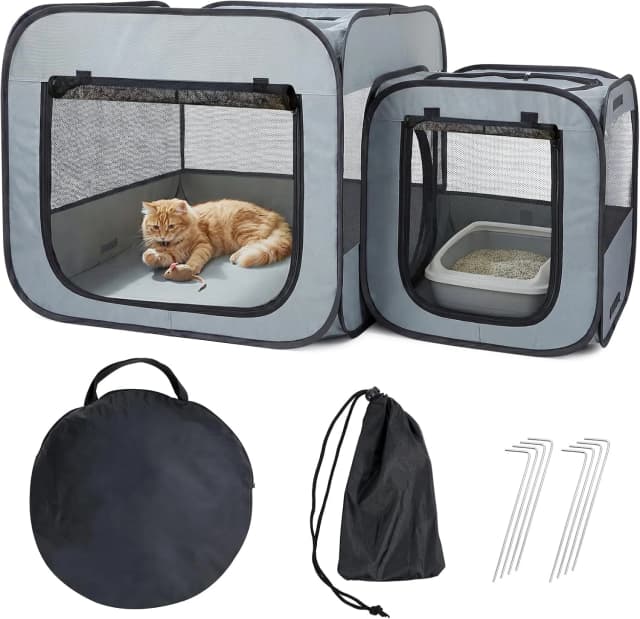 Portable Cat Playpen with Litter Area