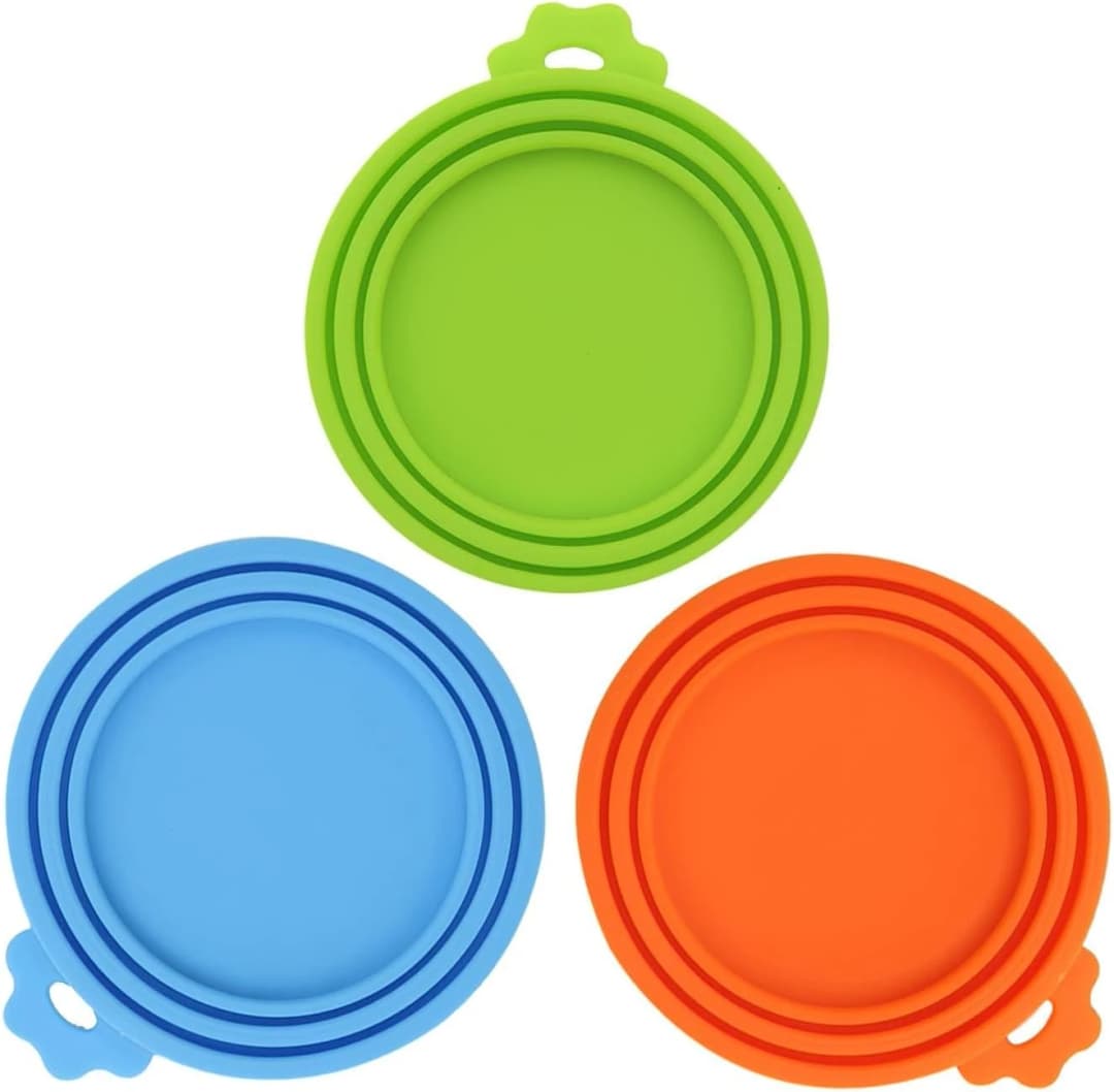 3 Pack Pet Food Can Covers Universal Can Lids Safe/Silicone Dog and Cat Food Can Lid Covers (green+blue+orange)