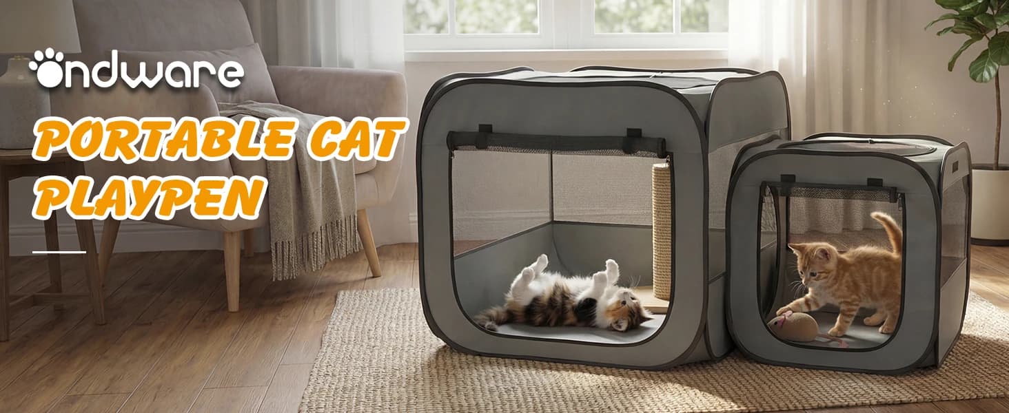 Portable Cat Playpen with Litter Area — product details