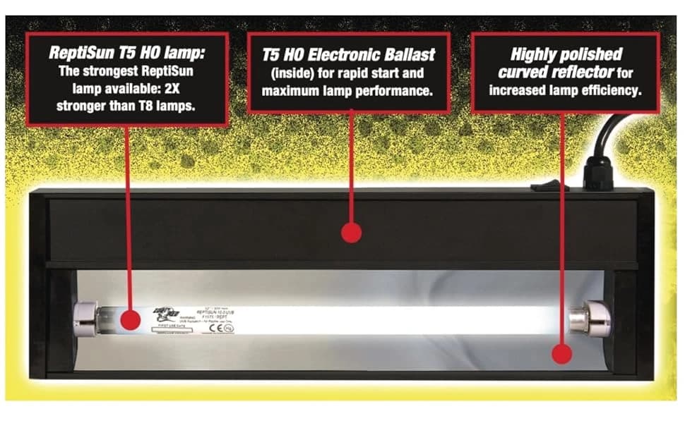 5.0 T5-HO 14" Terrarium Hood with ReptiSun T5 HO 5.0 UVB Lamp — product details