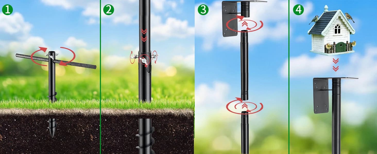 Heavy Duty Bird Feeder Pole - 109 Inch Adjustable 1 Inch Metal Bird House Pole with 14” Deep Auger Base | — Why Choose ?