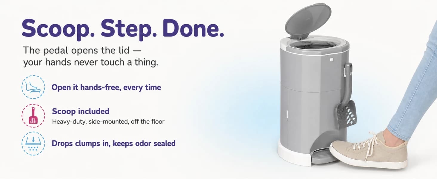 Litter Champ Cat Litter Disposal System — Hands-Free Pedal Trash Can — product details